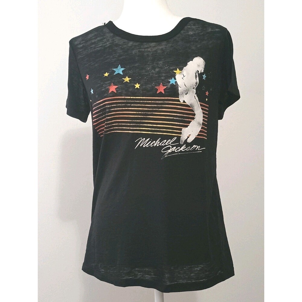 Michael Jackson Mighty Fine Moonwalk Black Thin T-shirt Women's Medium